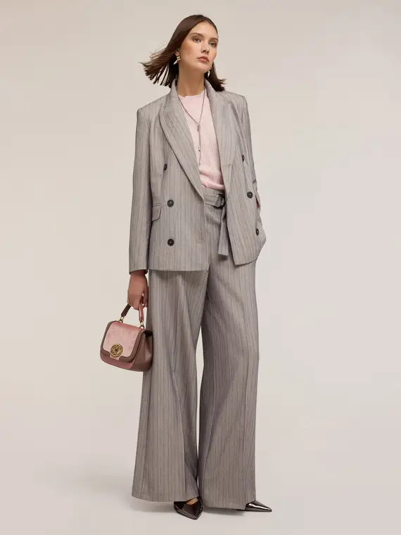 Giacca strutturata doppiopetto gessata Donna, Grigio