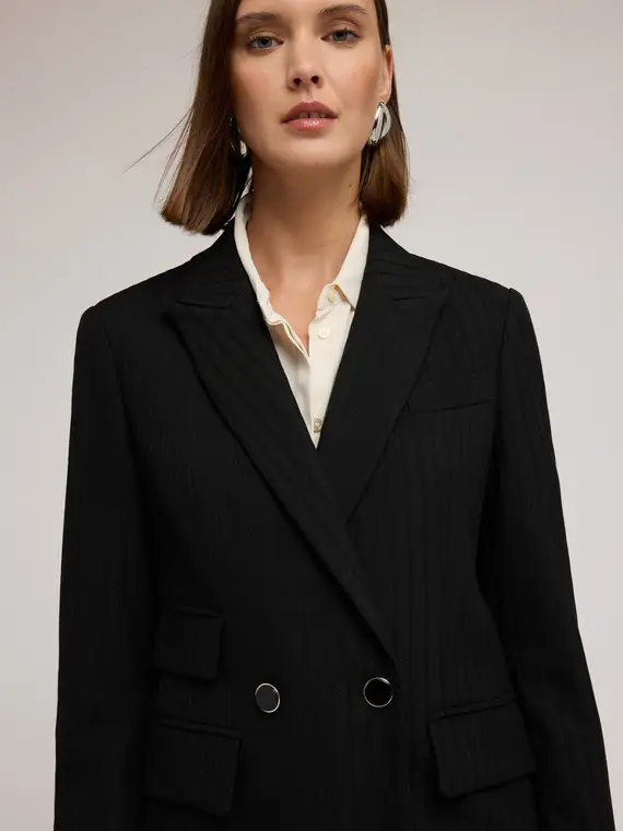 Giacca strutturata doppiopetto gessata Donna, Nero miniatura 3