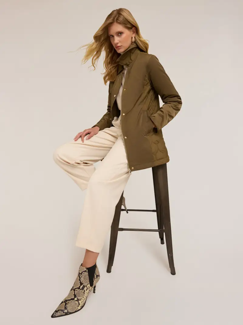 Giacca trapuntata in nylon e raso Donna, Verde militare