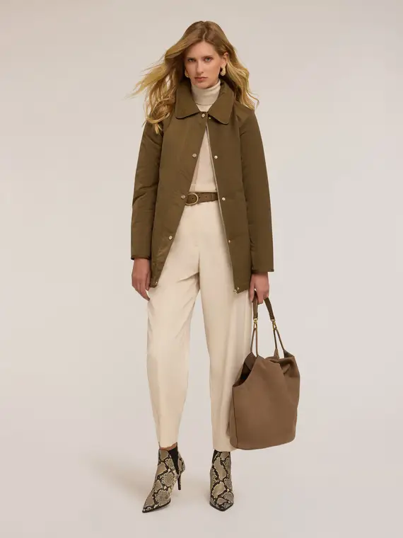 Giacca trapuntata in nylon e raso Donna, Verde militare miniatura 3