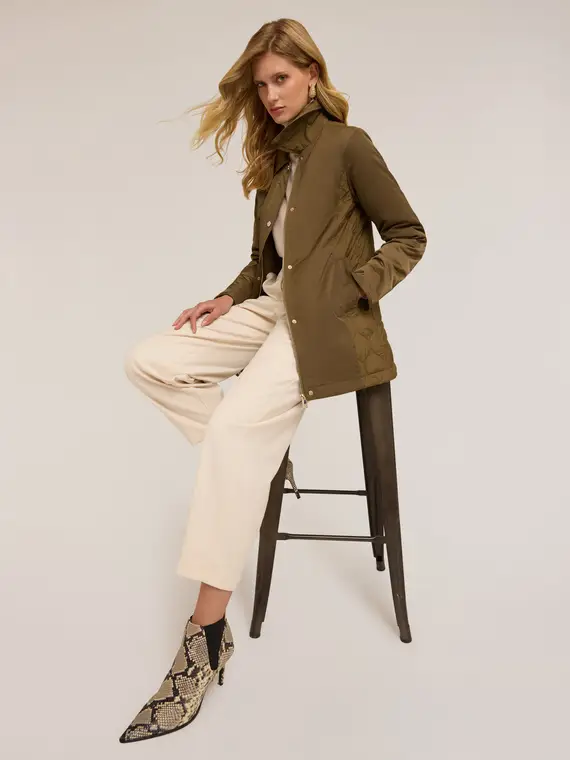 Giacca trapuntata in nylon e raso Donna, Verde militare