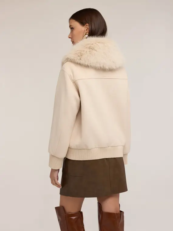 Giaccone in panno misto lana con collo alto Donna, Bianco miniatura 2