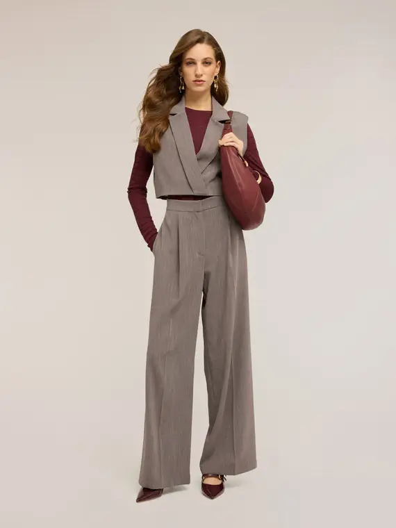 Gilet corto con revers Donna, Grigio