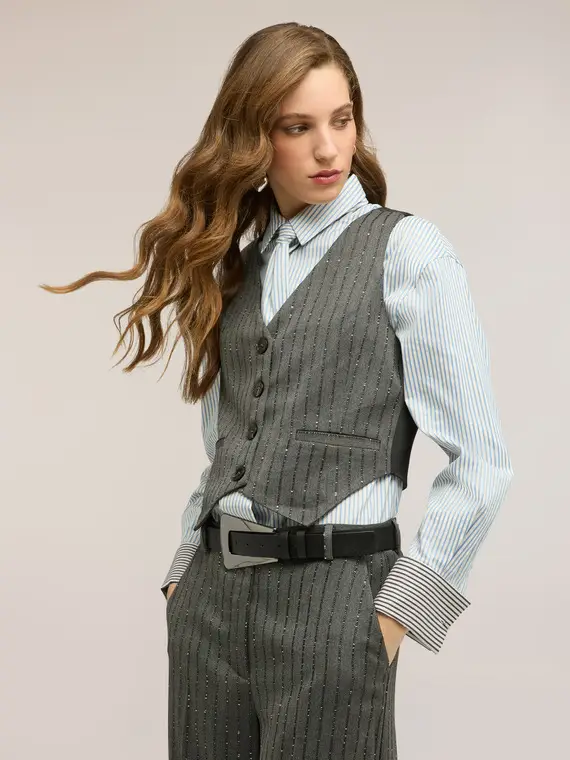 Gilet fantasia gessata con paillettes Donna, Grigio