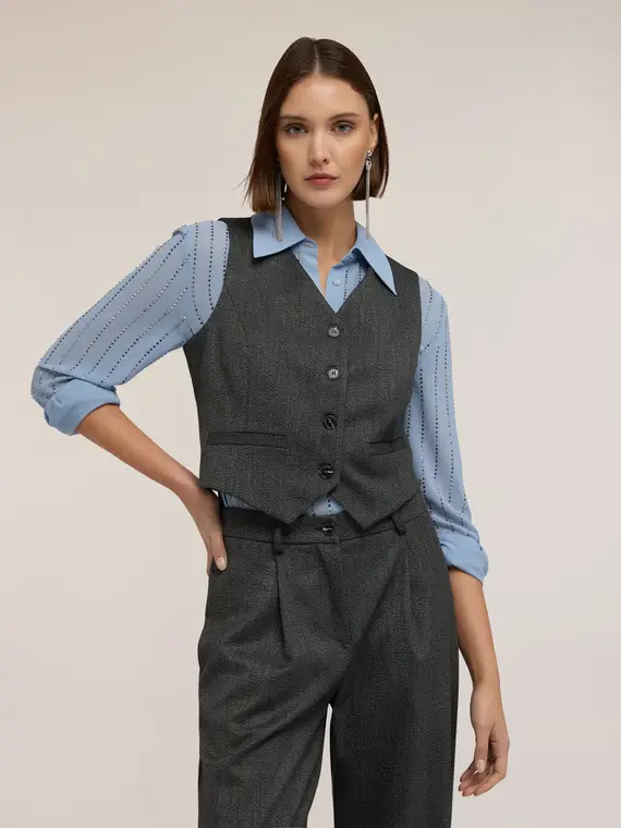 Gilet sartoriale con bottoni e fodera Donna, Grigio