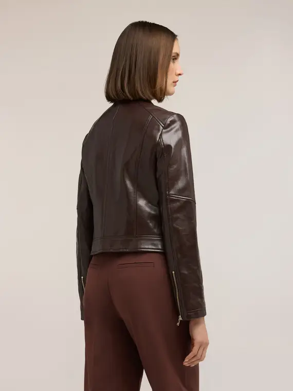 Giubbotto con zip e collo alla coreana Donna, Marrone miniatura 2