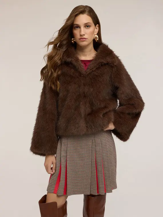 Giubbotto corto con collo alto Donna, Marrone