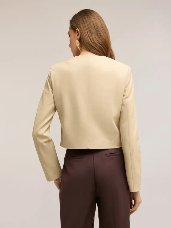 Giubbotto corto in tessuto spalmato Donna, Beige miniatura 2