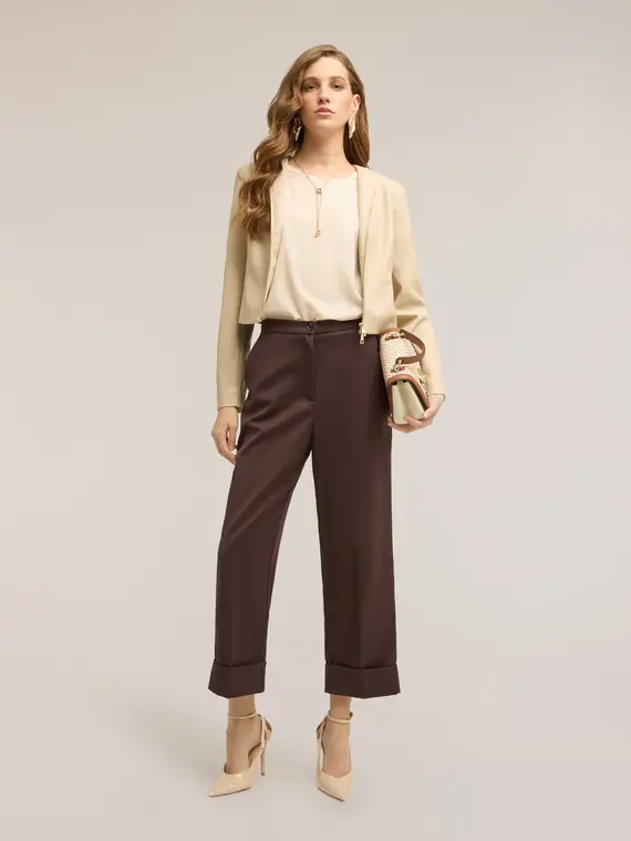 Giubbotto corto in tessuto spalmato Donna, Beige miniatura 3