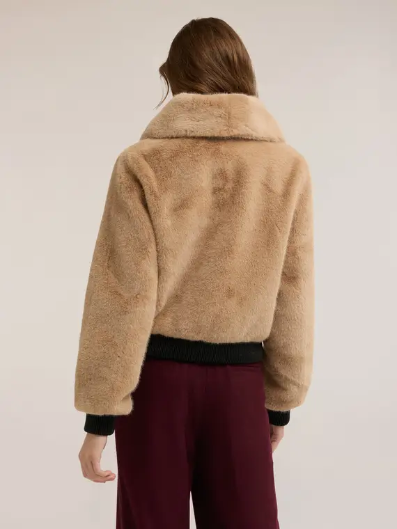 Giubbotto effetto peluche con inserti Donna, Beige miniatura 2