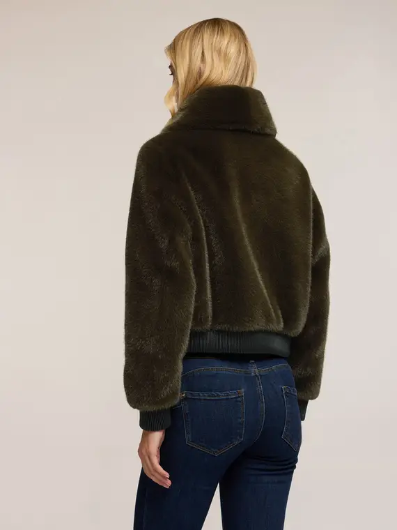 Giubbotto effetto peluche con inserti Donna, Verde militare miniatura 2