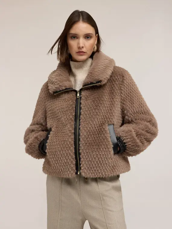 Giubbotto effetto peluche Donna, Beige miniatura 3