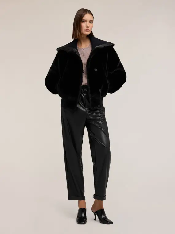 Giubbotto effetto teddy con collo alto Donna, Nero