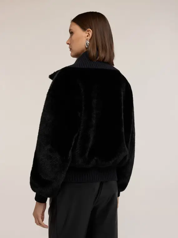 Giubbotto effetto teddy con collo alto Donna, Nero miniatura 2