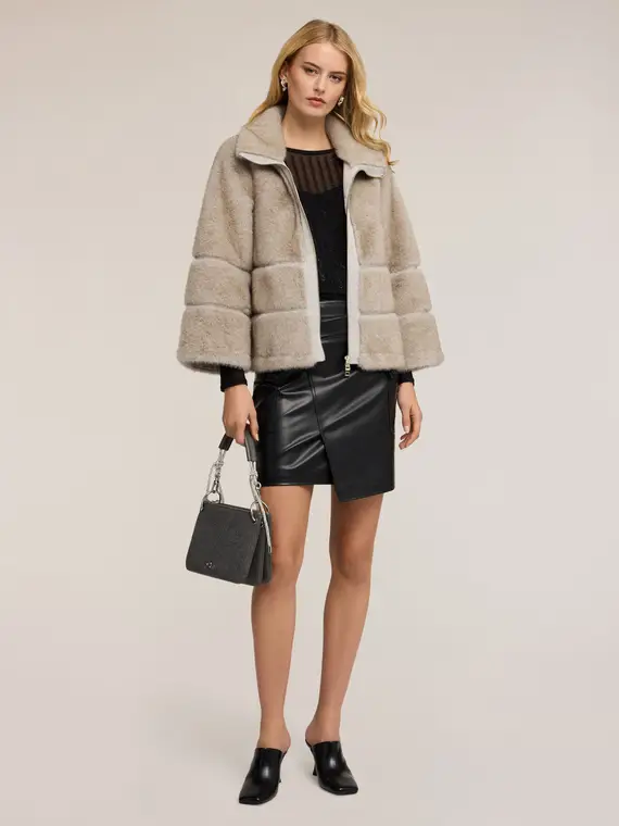 Giubbotto effetto teddy con zip Donna, Grigio miniatura 3