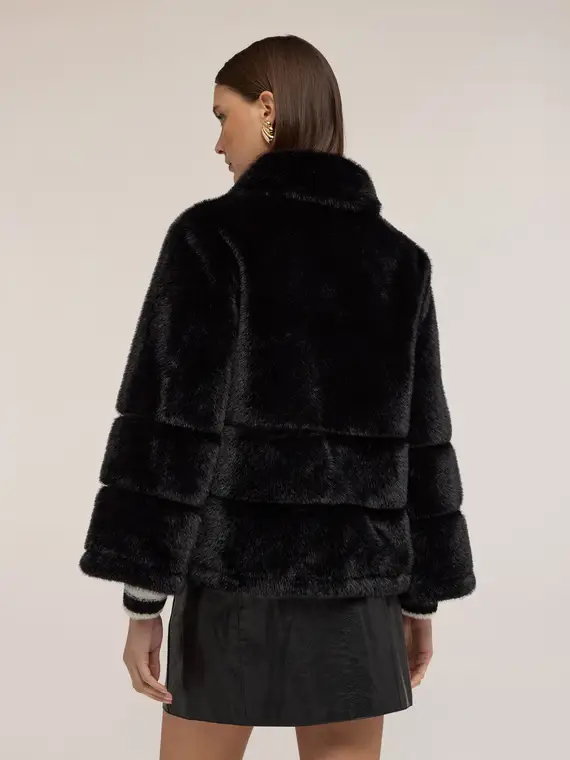 Giubbotto effetto teddy con zip Donna, Nero miniatura 2