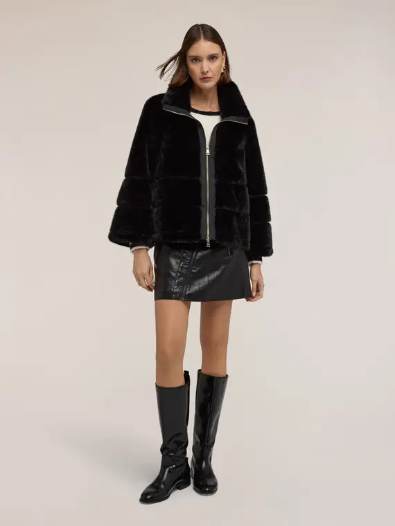 Giubbotto effetto teddy con zip Donna, Nero