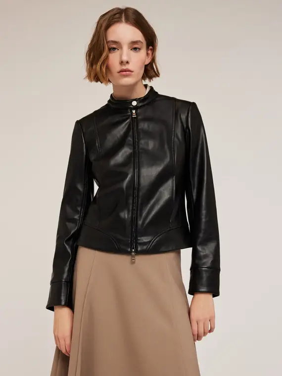 Giubbotto in tessuto spalmato con tagli shaping Donna, Nero miniatura 3