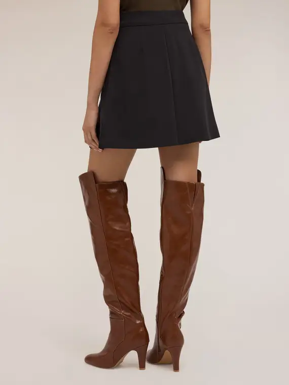 Gonna a pieghe con motivo tasche Donna, Nero miniatura 2