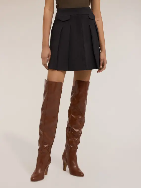 Gonna a pieghe con motivo tasche Donna, Nero miniatura 3