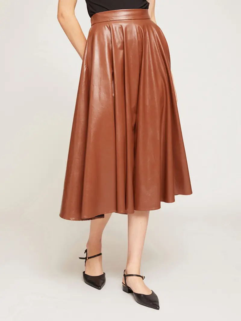 Motivi Gonna a ruota in tessuto spalmato Donna, Marrone, Taglia L