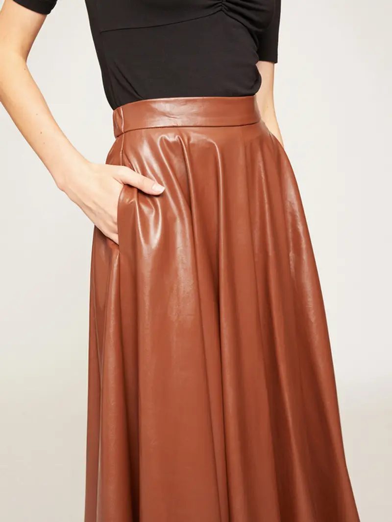 Motivi Gonna a ruota in tessuto spalmato Donna, Marrone, Taglia L miniatura 2