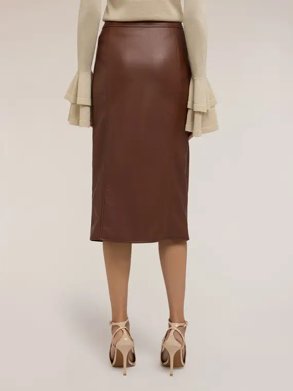 Gonna a tubino in tessuto spalmato Donna, Marrone miniatura 2