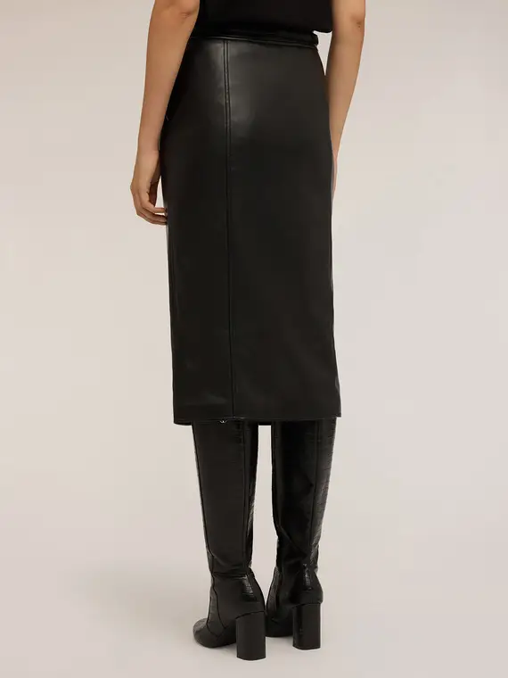 Gonna a tubino in tessuto spalmato Donna, Nero miniatura 2