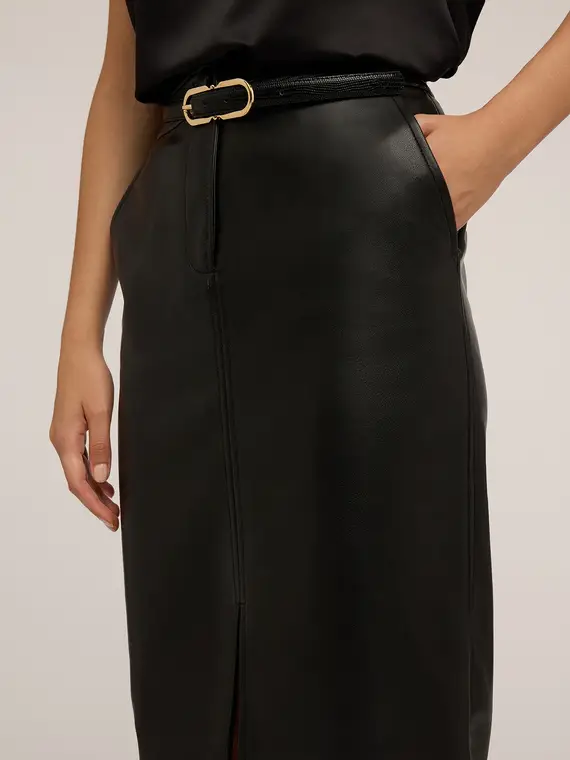 Gonna a tubino in tessuto spalmato Donna, Nero miniatura 3