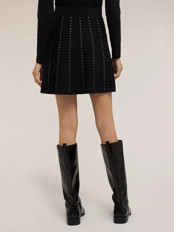 Gonna corta in maglia con applicazioni Donna, Nero miniatura 2
