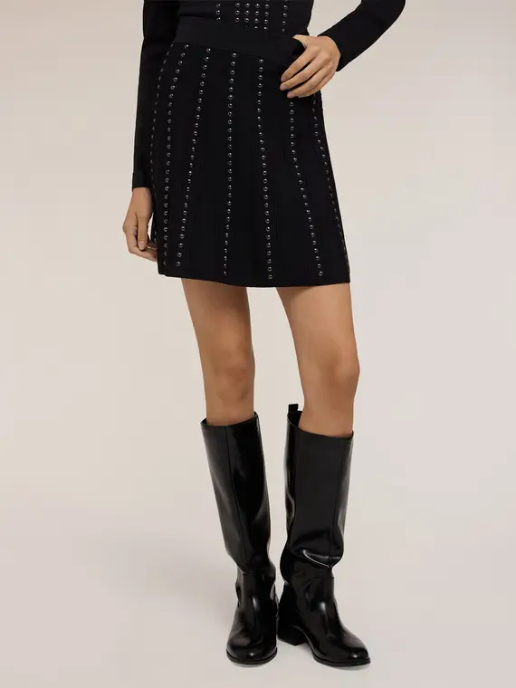 Gonna corta in maglia con applicazioni Donna, Nero miniatura 3