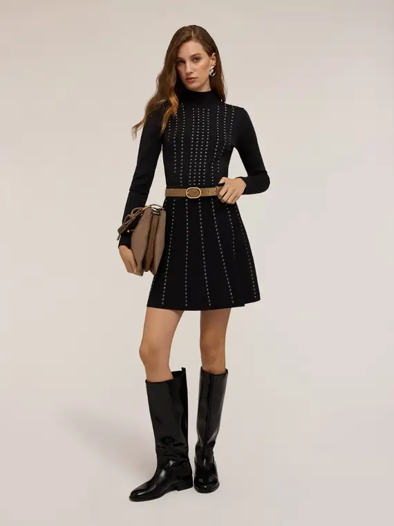 Gonna corta in maglia con applicazioni Donna, Nero