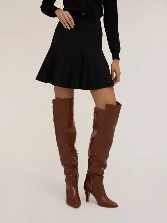 Gonna corta in maglia plissé Donna, Nero miniatura 3