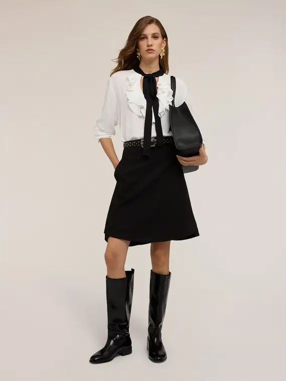 Gonna linea ad A con orlo asimmetrico Donna, Nero