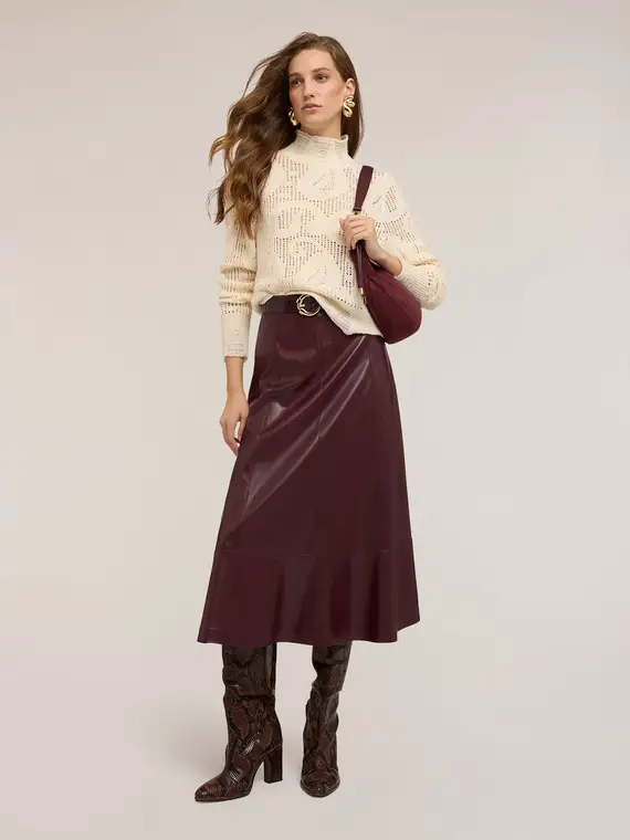 Gonna linea ad A in tessuto spalmato Donna, Bordeaux