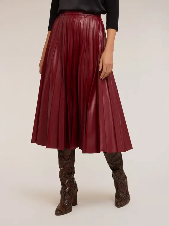 Gonna midi a pieghe in tessuto spalmato Donna, Bordeaux miniatura 3