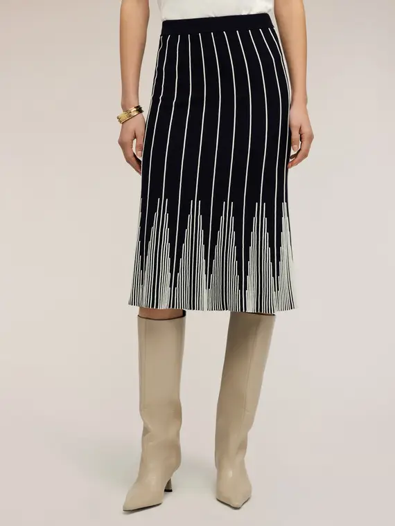 Gonna midi plissé a righe Donna, Blu miniatura 3