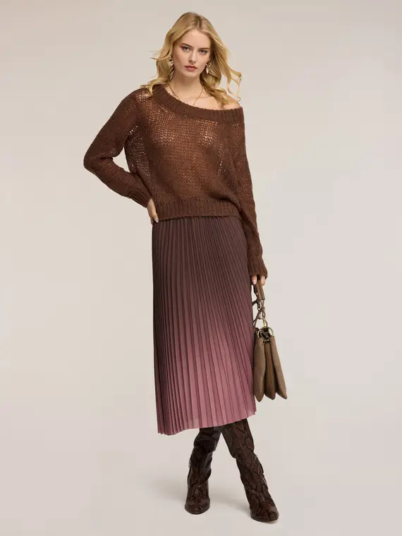 Gonna plissé midi sfumata Donna, Marrone