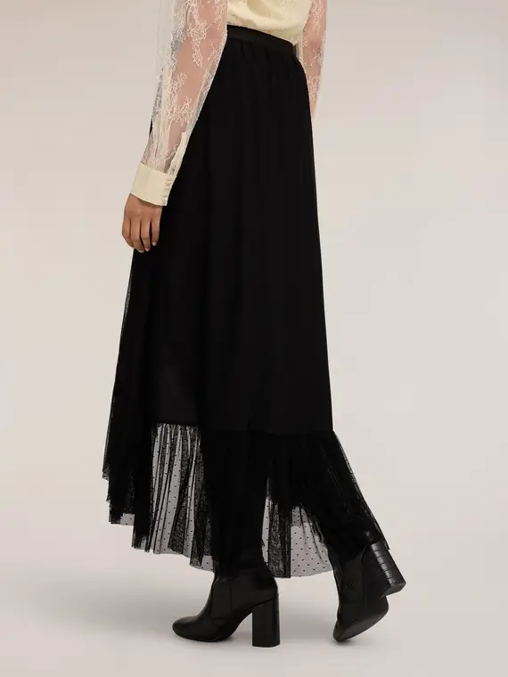 Gonna svasata asimmetrica in plumetis Donna, Nero miniatura 2