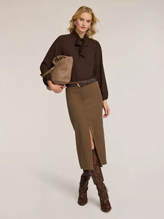Gonna tubino con spacco frontale Donna, Marrone