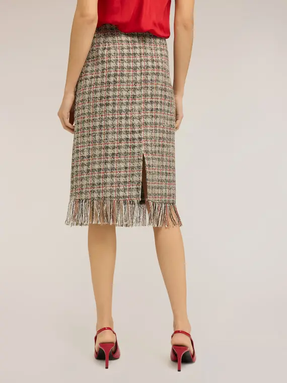 Gonna tubino in bouclé con frange Donna, Beige miniatura 2