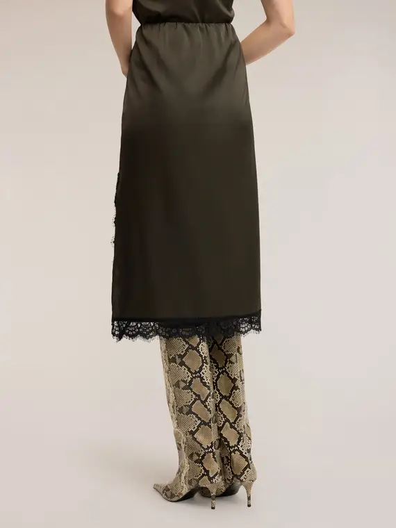 Gonna tubino in raso con pizzo Donna, Verde militare miniatura 2