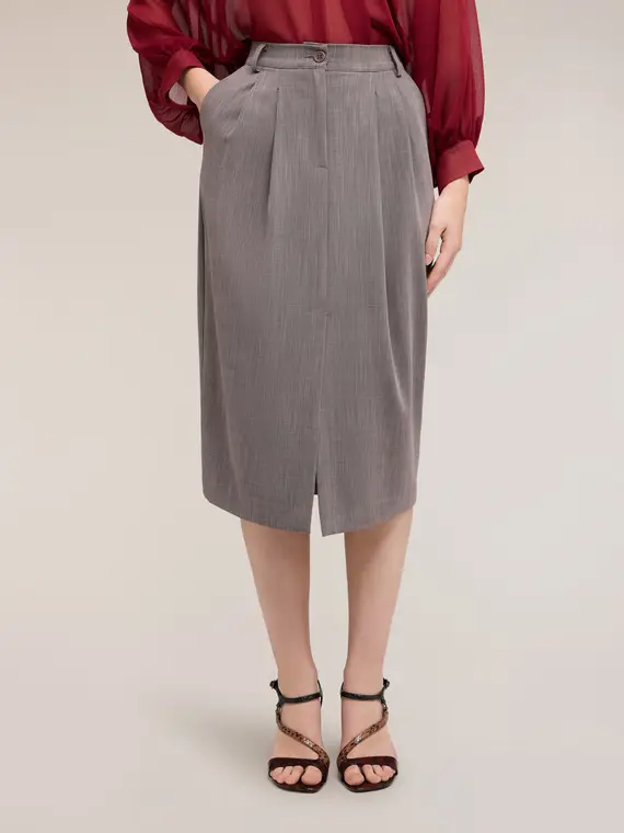 Gonna tubino longuette con pieghe Donna, Grigio miniatura 3