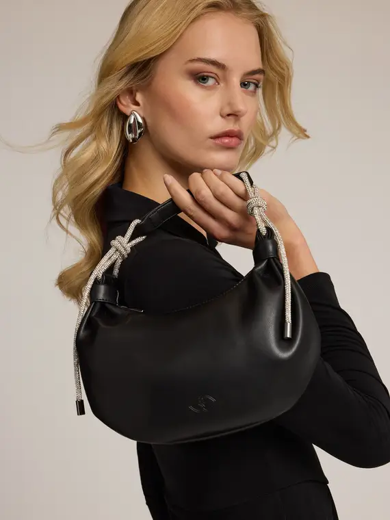 Hobo bag con pendenti gioiello Donna, Nero