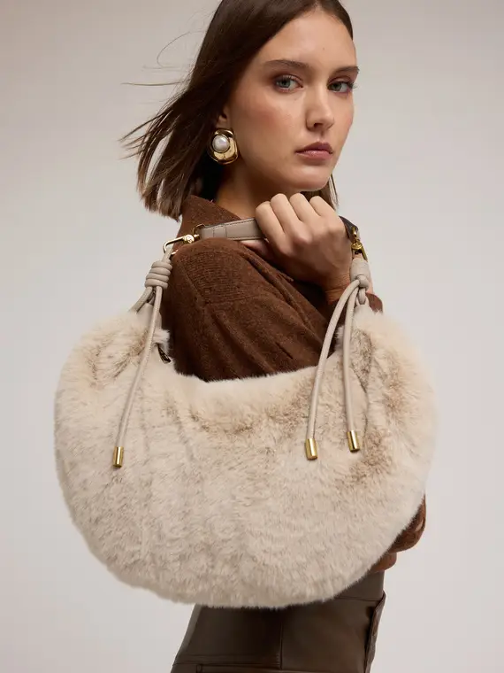 Hobo bag effetto peluche Donna