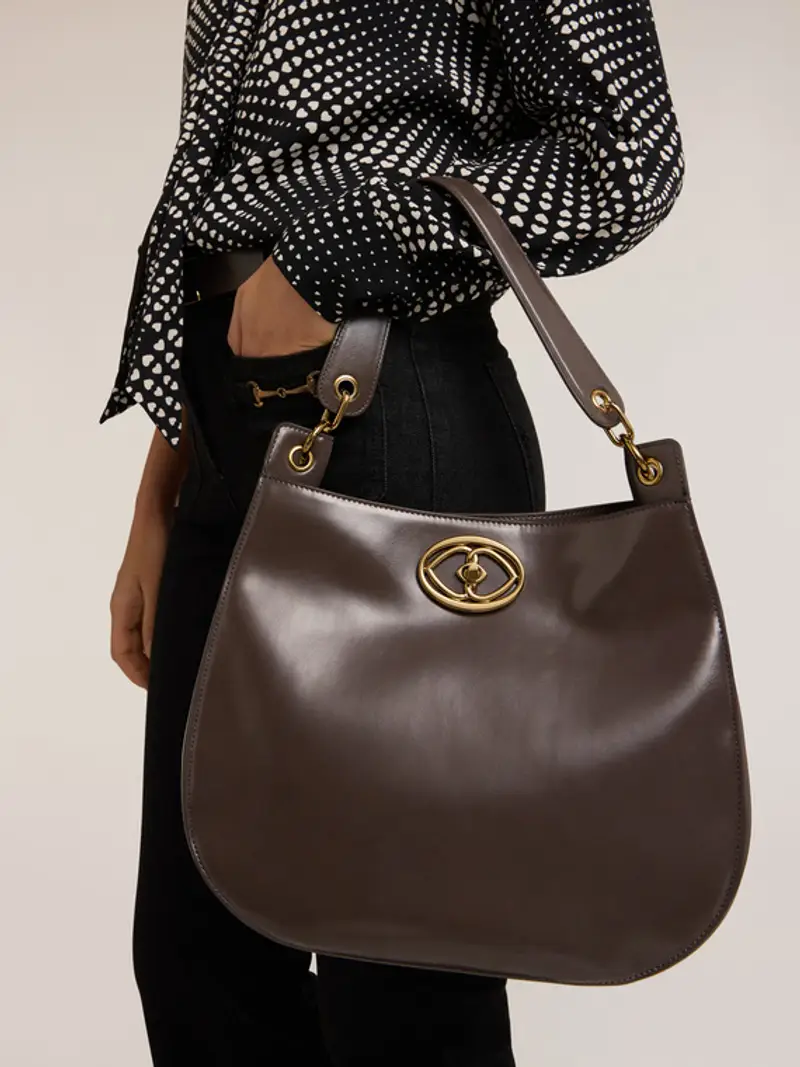 Hobo bag in tessuto spalmato lucido Donna, Grigio