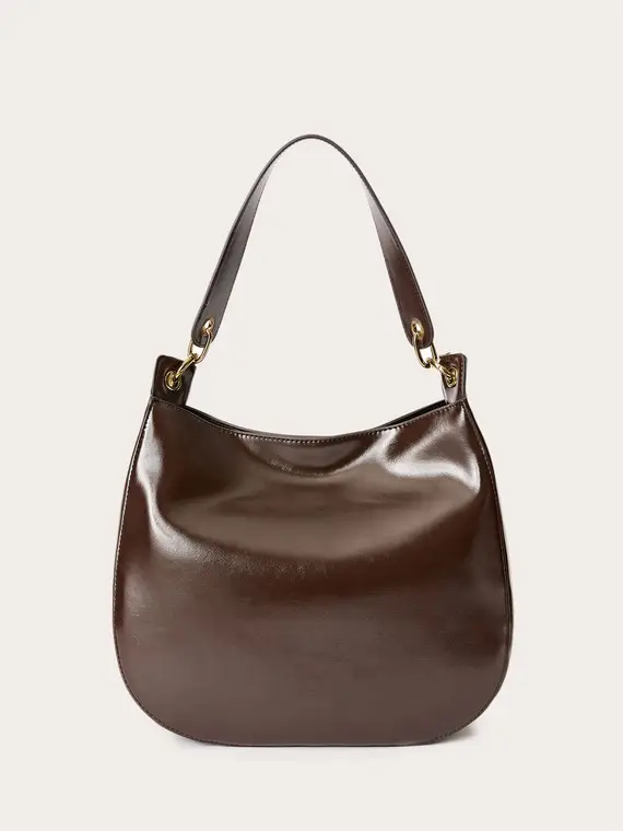 Hobo bag in tessuto spalmato lucido Donna, Marrone miniatura 3