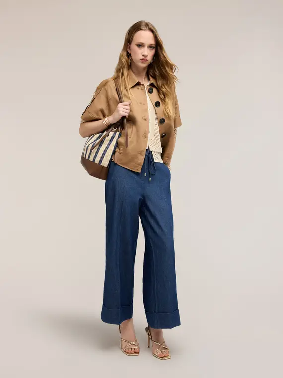 Jeans cropped palazzo con coulisse Donna