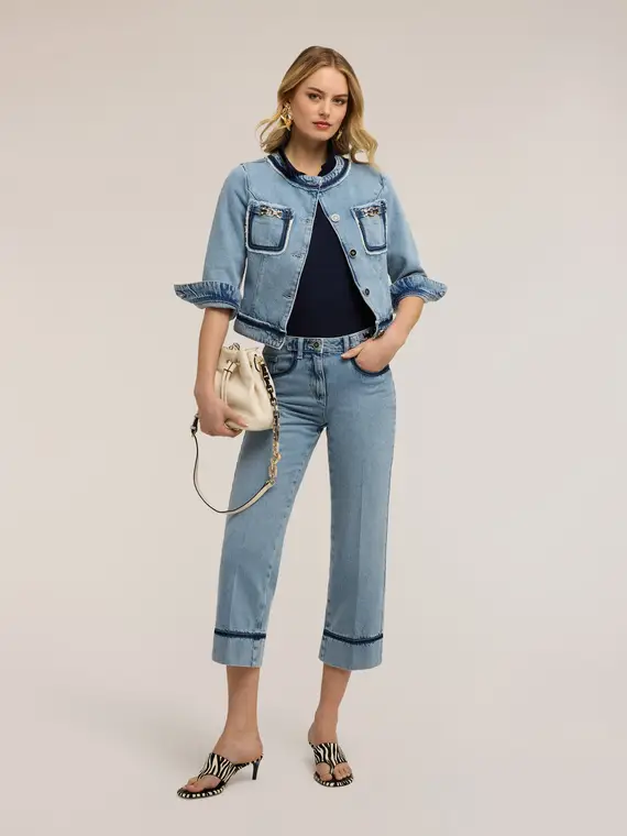 Jeans cropped wide fit con catena Donna, Azzurro