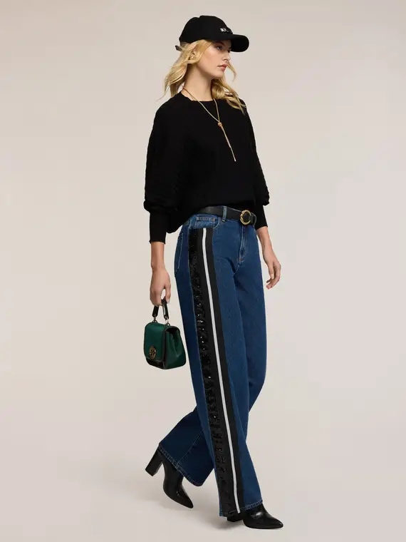 Jeans palazzo con bande laterali Donna, Blu